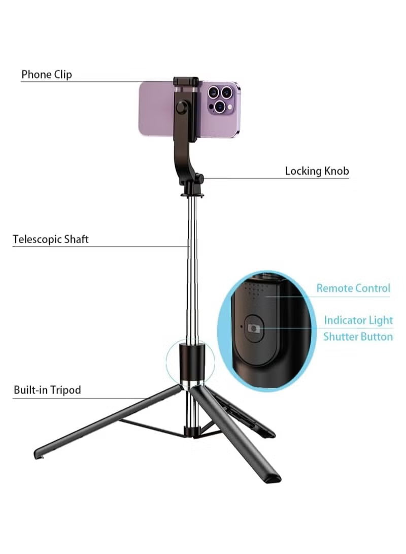170cm Phone Tripod Selfie Stick, All-in-1 Phone Tripod Stand with Remote,Portable,Lightweight Tripod for for Selfies/Live/Video Recording/Travel-Black