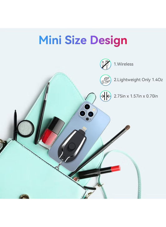 Mini Emergency Power Outlet, 100% Full Capacity Keychain Portable Charger for iPhone Power Emergency Compartment Fast Charging Power Bank Battery Pack for iPhone, iPad, AirPods, iOS (Black)