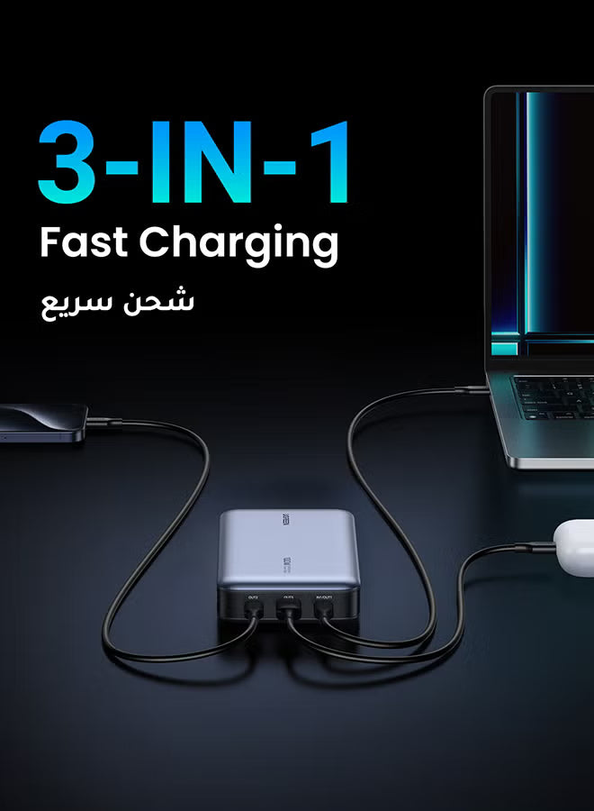 20000 mAh 100W Power Bank Fast Charging Portable Charger Laptop Charger Portable With 2 USB C And 1 USB A Port Battery Pack For Laptop MacBook Dell iPhone 16 15 Series Galaxy S24 S23 Ultra iPad AirPods - Grey