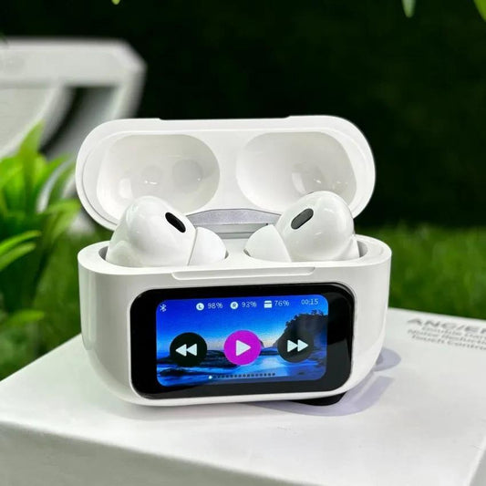 White Airpods With Display- Seamless Connectivity & Long Battery Life