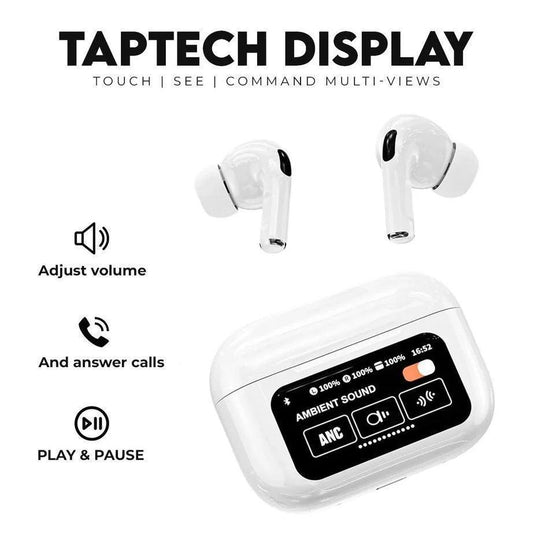 White Airpods With Display- Seamless Connectivity & Long Battery Life