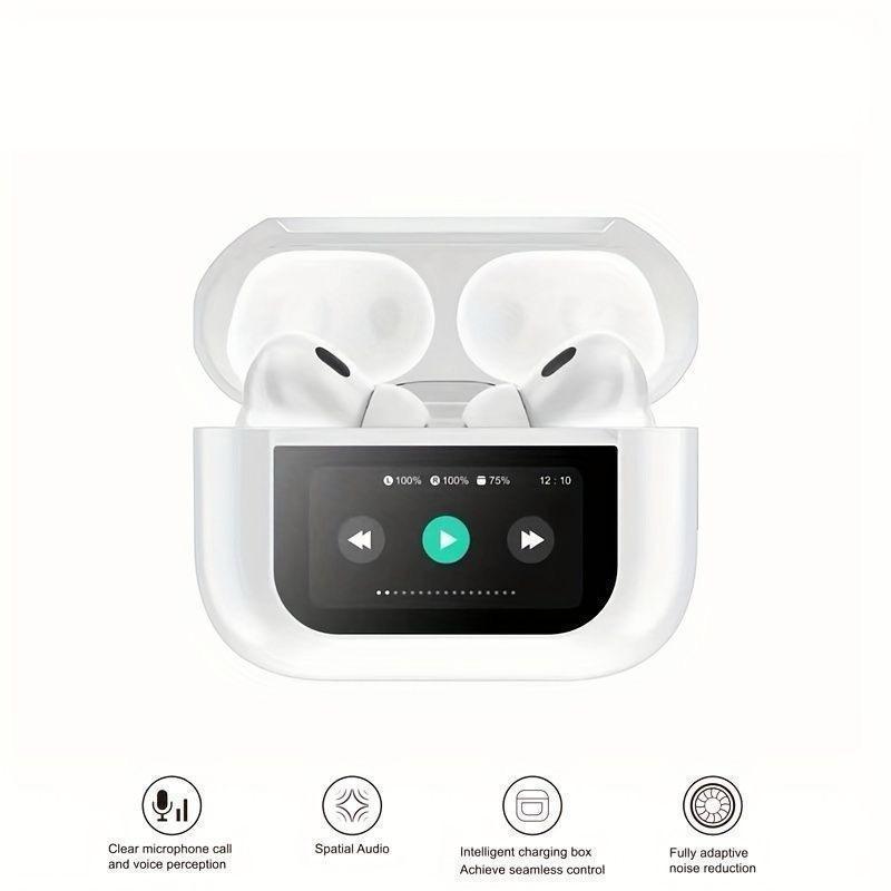 White Airpods With Display- Seamless Connectivity & Long Battery Life