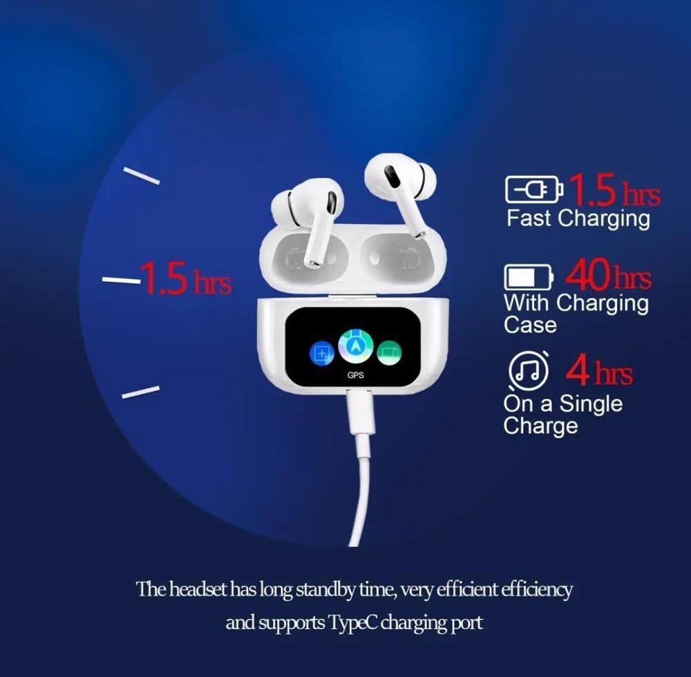 White Airpods With Display- Seamless Connectivity & Long Battery Life