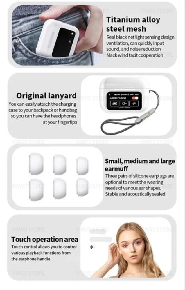 White Airpods With Display- Seamless Connectivity & Long Battery Life
