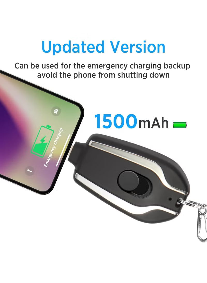 Mini Emergency Power Outlet, 100% Full Capacity Keychain Portable Charger for iPhone Power Emergency Compartment Fast Charging Power Bank Battery Pack for iPhone, iPad, AirPods, iOS (Black)