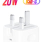 20W USB-C 3-Pin Power Adapter / Original iPhone Charger - White